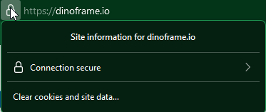 Screenshot showing secure connection to Dinoframe.io Screenshot showing secure connection to Dinoframe.io